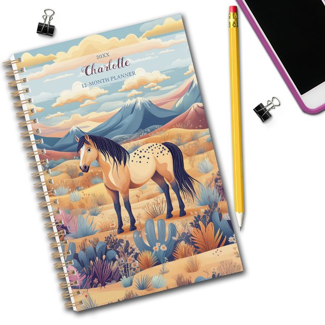 Cheval Girl personnalisée Buckskin désert (Horse Girl Personalized Buckskin Dun Desert Planner. Customize dates, personalize name.)
