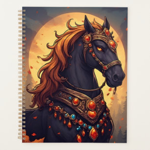 Cheval majestueux orné de bijoux dorés