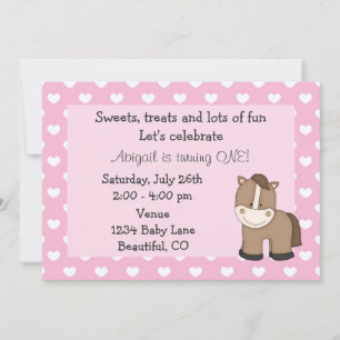 Cheval mignon 1er anniversaire Invitation pour fil
