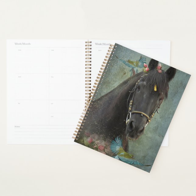Cheval Noir Cheval Friesen - Calendrier, Planifica (Devant avec enveloppe)