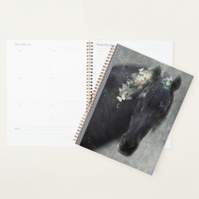 Cheval Noir Cheval Friesen - Calendrier, Planifica (Devant avec enveloppe)