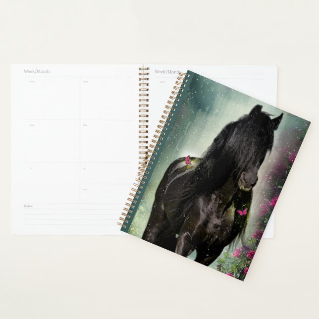 Cheval Noir Cheval Friesen - Calendrier, Planifica (Devant avec enveloppe)