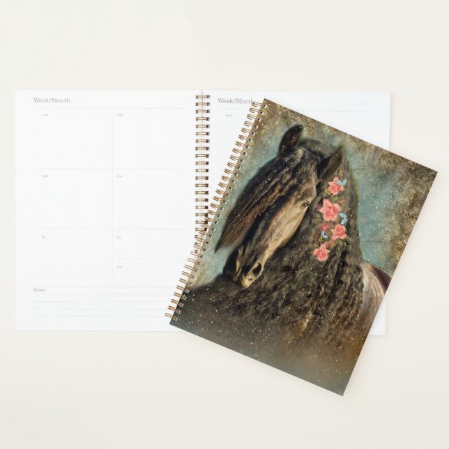 Cheval Noir Cheval Friesen - Calendrier, Planifica (Devant avec enveloppe)