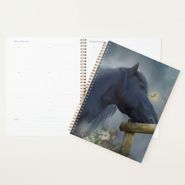 Cheval Noir Cheval Friesen - Calendrier, Planifica (Devant avec enveloppe)