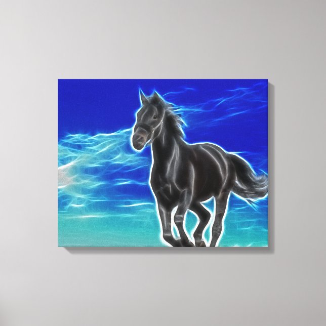 Cheval noir dans la toile éolien enveloppée (Recto)