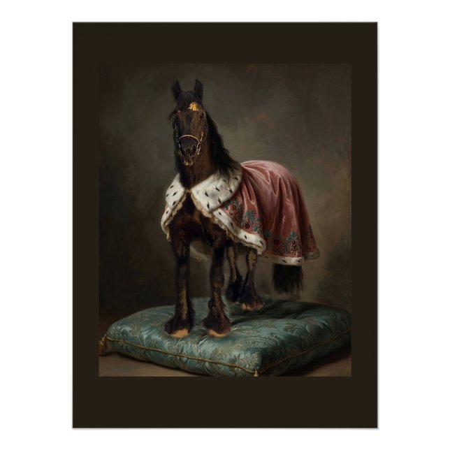 Cheval noir frison - Affiche (Devant)