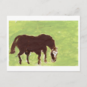 Cheval pâturant sur carte postale arrière - plan v