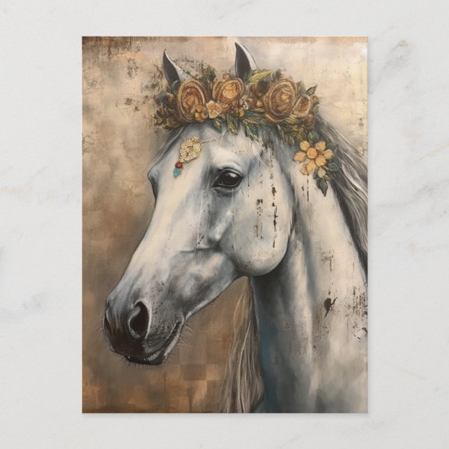 Cheval portant une carte postale de couronne de fl (Devant)