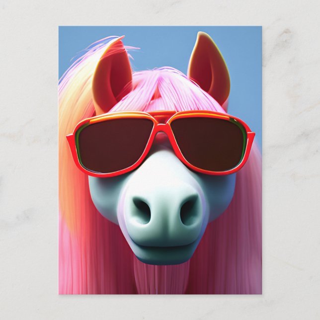 Cheval rose cool en lunettes de soleil Carte posta (Devant)