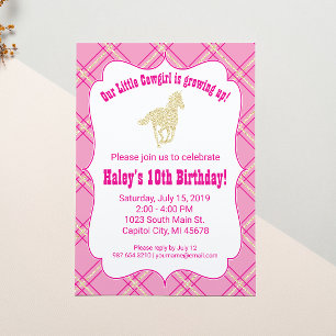 Cheval Rosé Cowgirl Invitation de fête d'anniversa