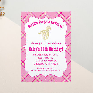 Cheval Rosé Cowgirl Invitation de fête d'anniversa