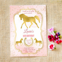Cheval rose et or saddup invitations d'anniversair