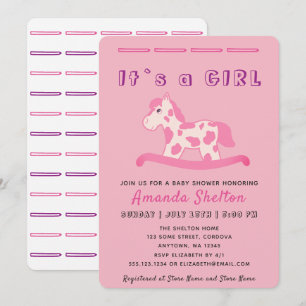 Cheval rose Rocking Baby Girl Douche Invitation