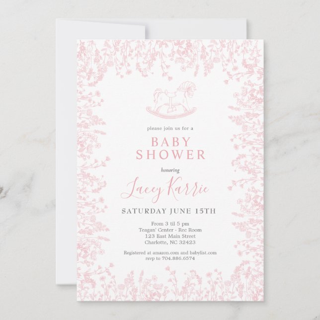 cheval rose rocking Baby shower invitation (Devant)
