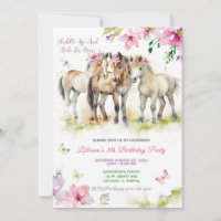 Cheval rose violet Invitation Anniversaire