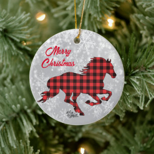 Cheval rouge et noir Plaid Ornement en céramique d