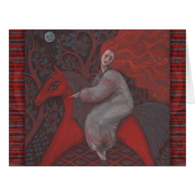 "Cheval Rouge", femme rousse, imaginaire art surré (Devant horizontal)