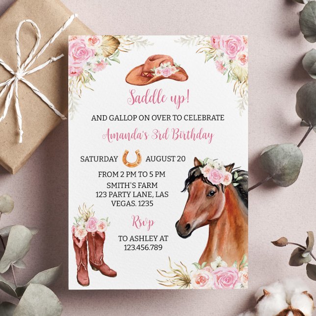 Cheval Rustique Floral Invitation Anniversaire (Créateur téléchargé)