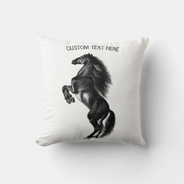 Cheval sauvage noir droit Coussin votre texte / co (Recto)