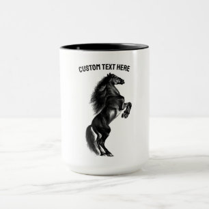 Cheval sauvage noir droit Mug Votre texte et les c