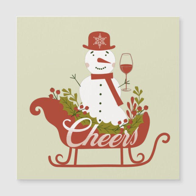 Cheval Snowman avec vin et traîneau Magnet de Noël (Devant)