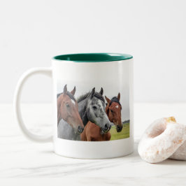 Cheval Tête Classique Mug Blanc Équestre Rim Vert