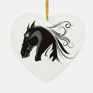 Cheval tribal noir et blanc tête ornement personna