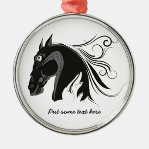 Cheval tribal noir et blanc tête ornement personna
