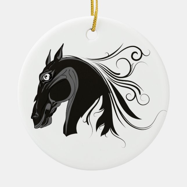 Cheval tribal noir et blanc tête ornement personna (Devant)