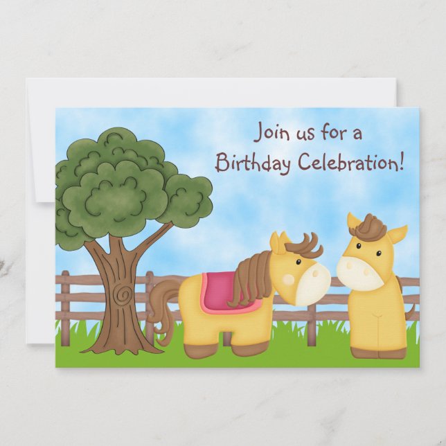 Cheval Twins Invitation d'anniversaire ~ Twin Girl (Devant)