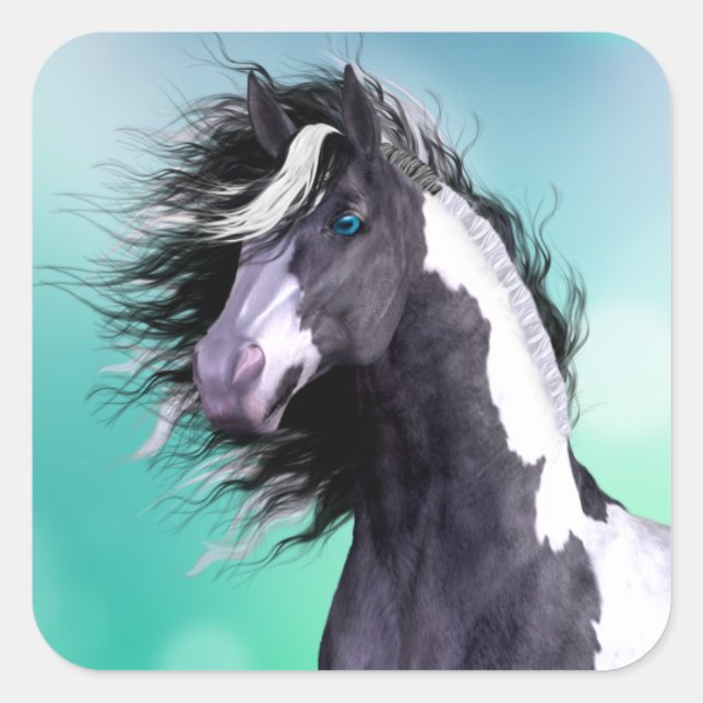 Cheval Vanner Tzigane Grand Stickers Carré (Devant)