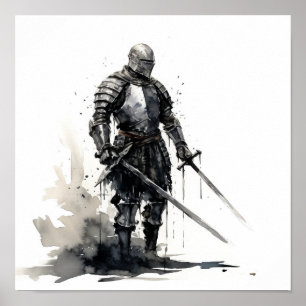 Chevalier avec épée - Striking Side View Poster