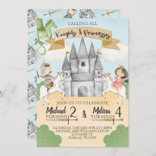 Chevalier et princesse Invitation Anniversaire
