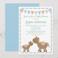 Chevaux Baby shower Invitation Pays Garçon Bleu