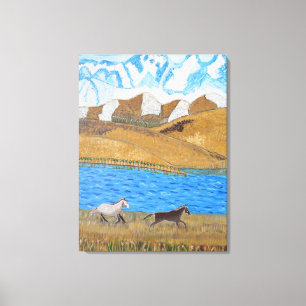 Chevaux courant dans les montagnes toile art