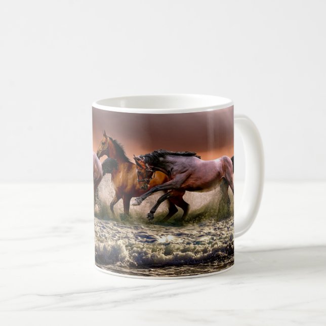 Chevaux courir sur la plage Café Mug (Devant droit)