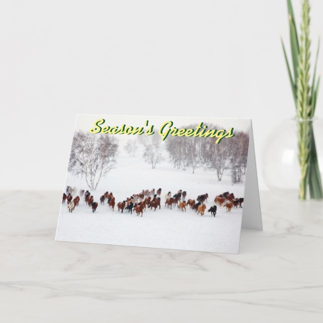 Chevaux dans la carte de Noël de neige (Devant)
