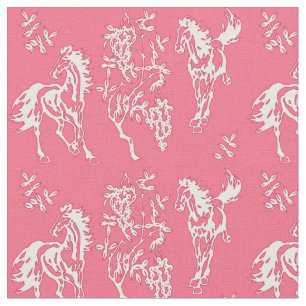 Chevaux dans le tissu rose et blanc