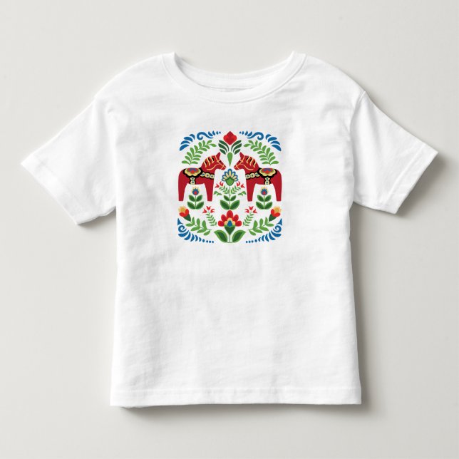 Chevaux de Dala suédois T-Shirt rouge pour bébé (Devant)