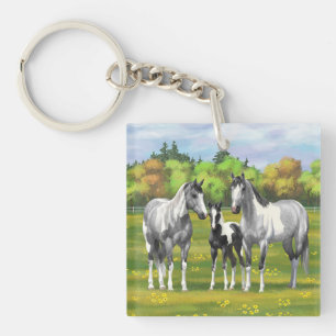 Chevaux De Peinture Gris De Pâte De Poisson En Été