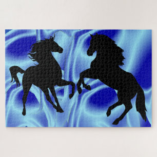 Chevaux Famille Puzzle Imaginaire bleu