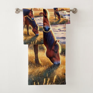 Chevaux Mustang Sauvages au Coucher de Soleil