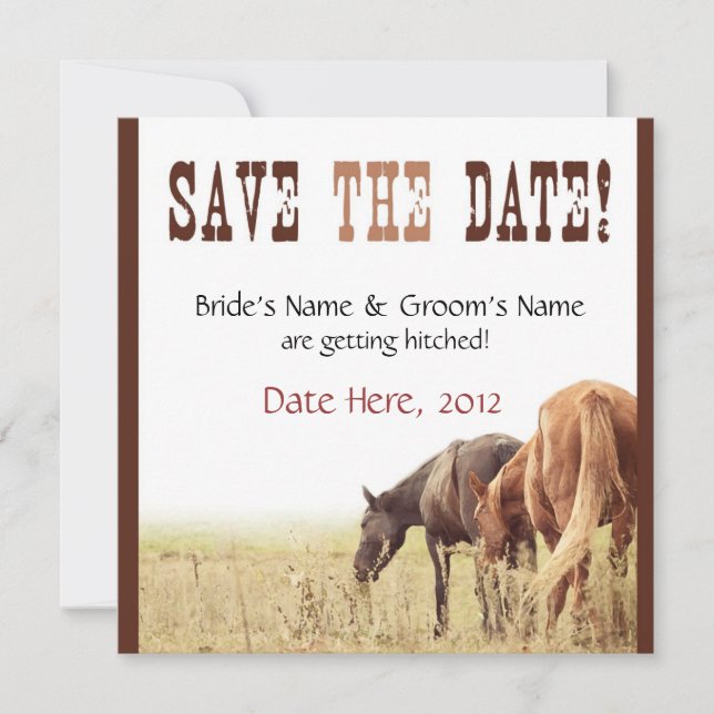Chevaux pâturant - Invitation de mariage (Devant)