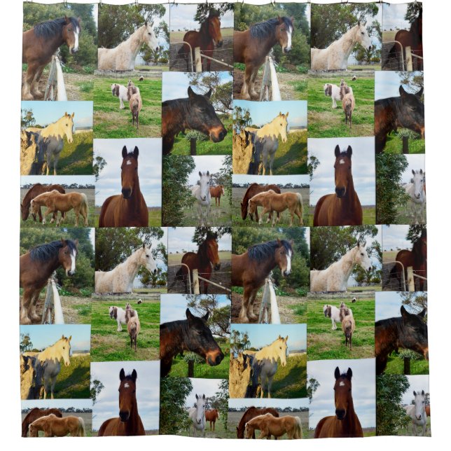 Chevaux Photo Collage Salle de bain Douche Rideau (Devant)