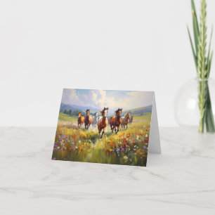 Chevaux Sauvages Courant dans une Prairie de Fleur
