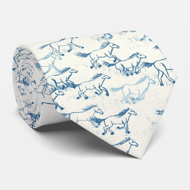 Chevaux sauvages Cravate indigo (Roulé)