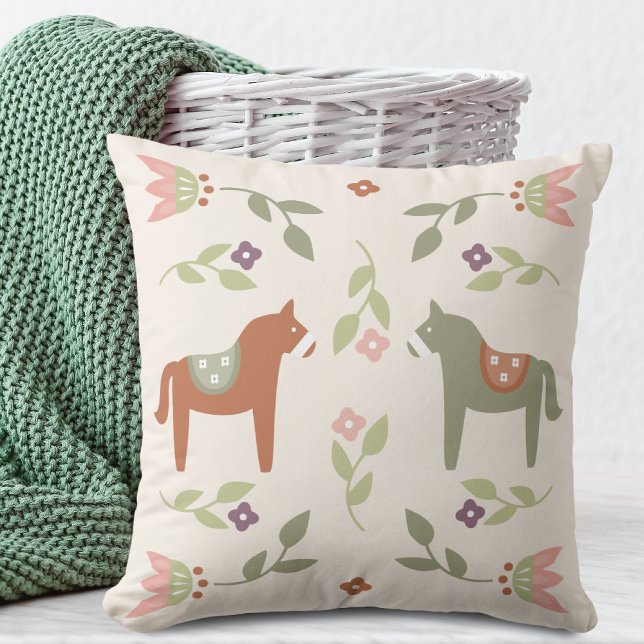 Chevaux scandinaves Motif Floral Jeter Oreiller (Créateur téléchargé)