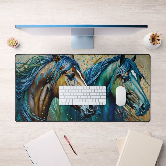 Chevaux Turquoise bleu vert brun (Bureau 1)