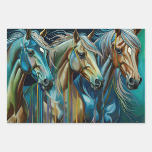 Chevaux Turquoises, Papier à envelopper Jeu plat d