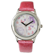 Chevêches doubles et papillons Montre enfants rose